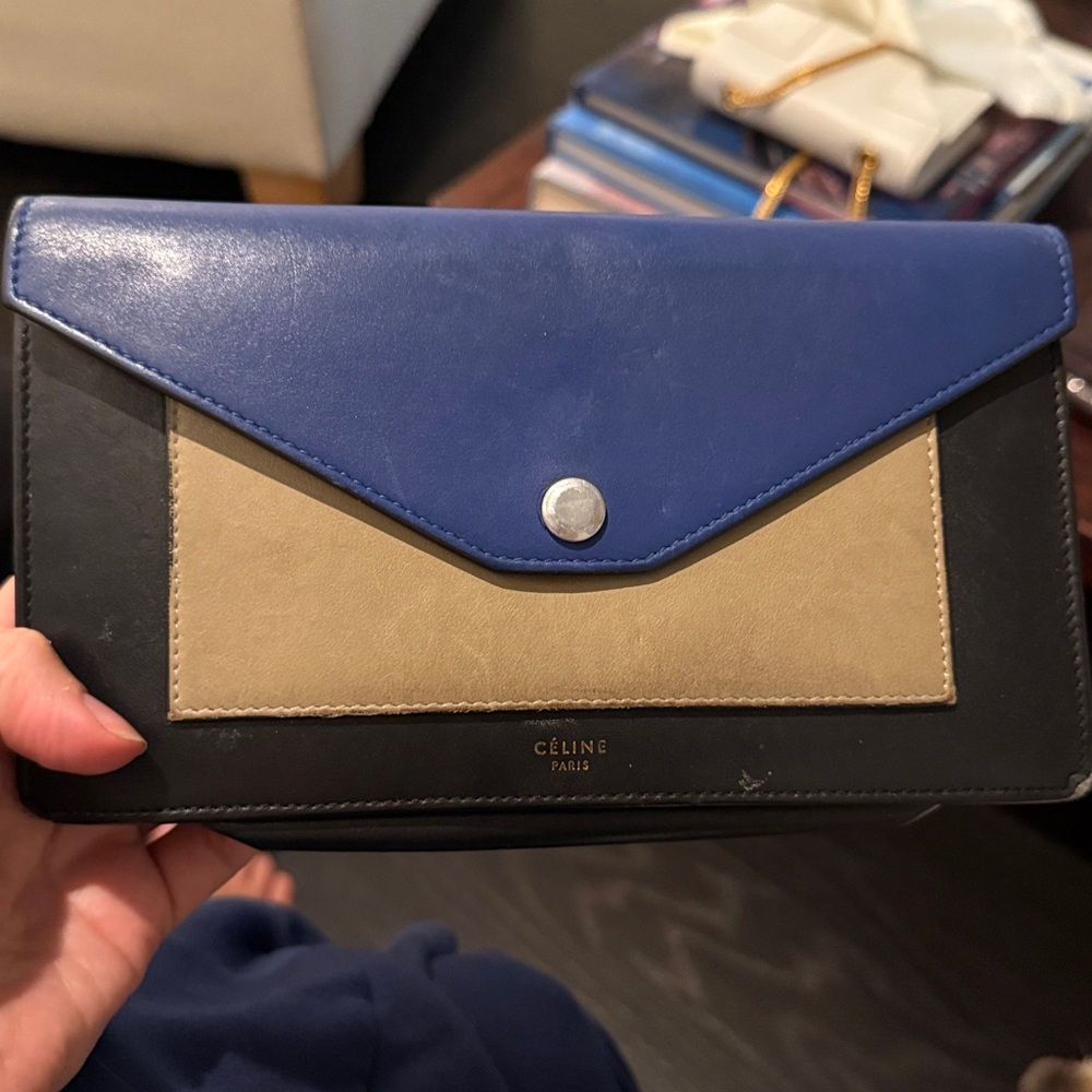 Celine Tricolor Leather Wallet in Blue, Tan, and Black